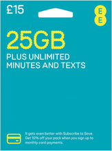 Load image into Gallery viewer, EE Sim Card Pay As You Go £15 Pack 25GB Data
