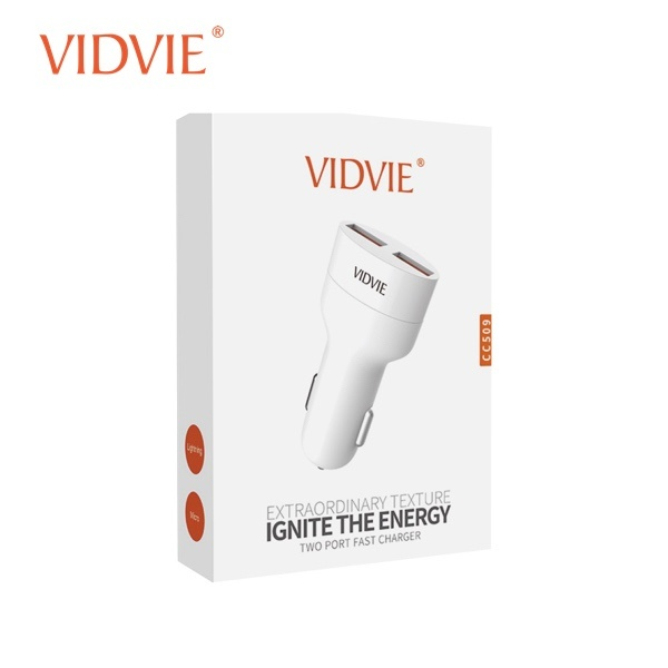 VIDVIE CC509 - Car Charger Two Port Fast Charger With 8 pin-USB Cable - White
